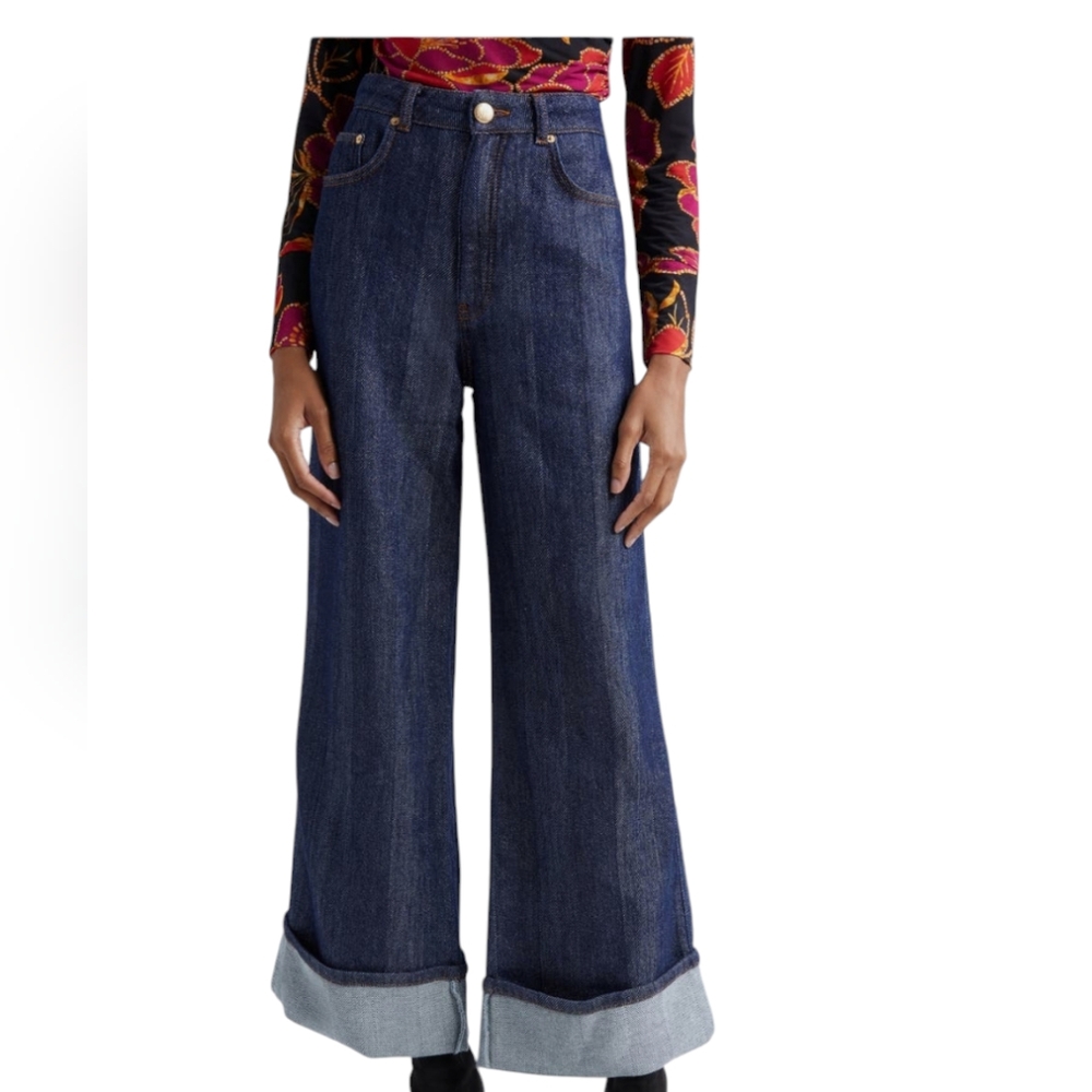 Farm Rio Denim Shine High Waist Cuffed Wide Leg Jeans...Size 28 - Picture 4 of 13
